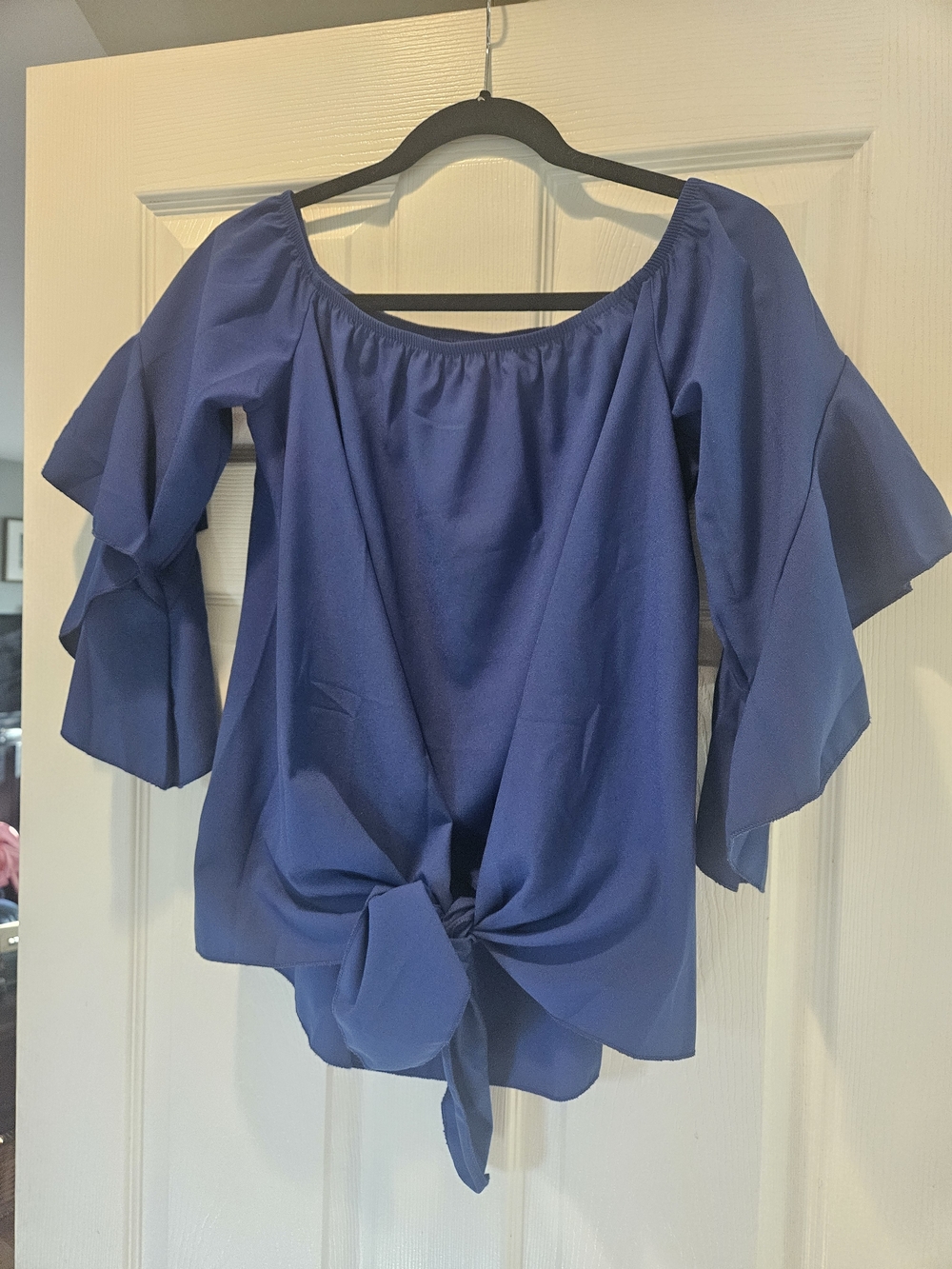 Women's Off-Shoulder Tie-Front Top - Blue